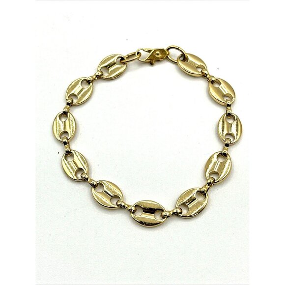 Vintage Flat Mariner Chain Link Gold Tone Bracelet 6.75" - Picture 1 of 7